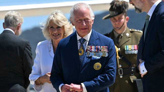 King Charles III and Queen Camilla arrive at Defence Establishment Fairbairn in Canberra.