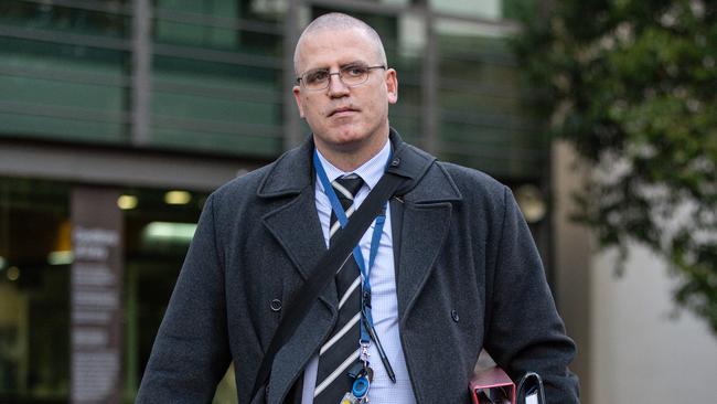 Detective Senior Constable Stephen Eppingstall departs from the Latrobe Valley Court in Morwell. Picture: Diego Fidele/NewsWire