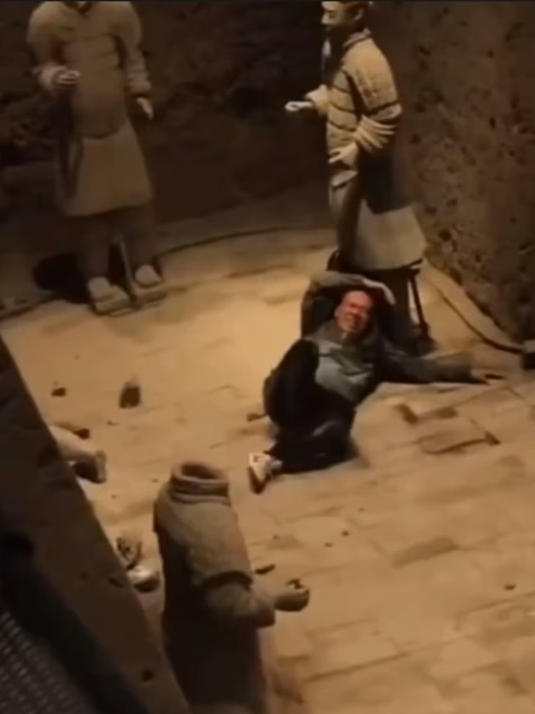 He climbed over a fence and jumped into a section of the world-famous display of China’s terracotta army.