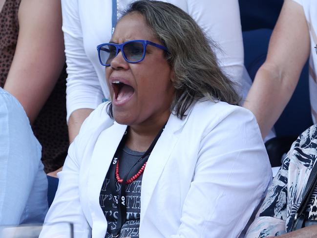 Cathy Freeman cheers on Ash Barty in the 2020 Aus Open semi-final. Picture: Michael Klein