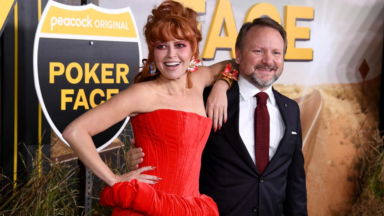 Rian Johnson with Natasha Lyonne at the Poker Face premiere. Picture: Jon Kopaloff/Getty Images