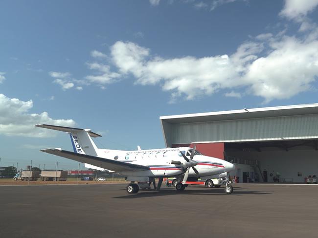 An RFDS plane at the new aeromedical facility in Bundaberg.