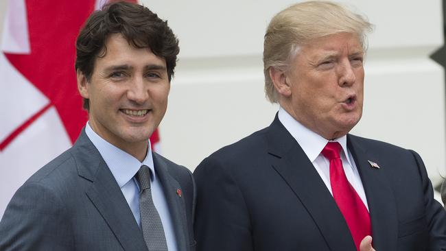 US President Donald Trump and Canadian Prime Minister Justin Trudeau. Picture: AFP