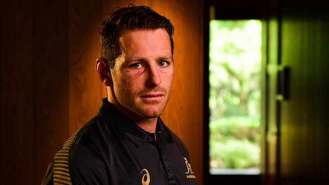 Wallaby Bernard Foley sporting his black eye in Tokyo. He will start against Wales. Picture: Stu Walmsley/Rugby Australia