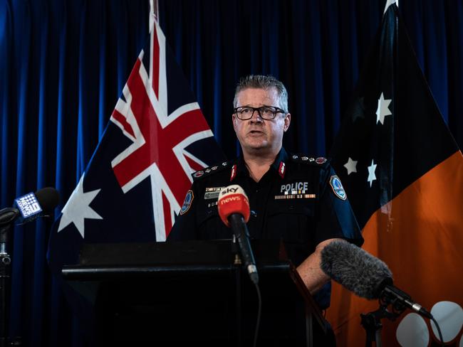 Chief Minister Michael Gunner and Police Commissioner Jamie Chalker address media regarding the closure of the Northern Territory's borders due to the threat of coronavirus.Picture: Che Chorley