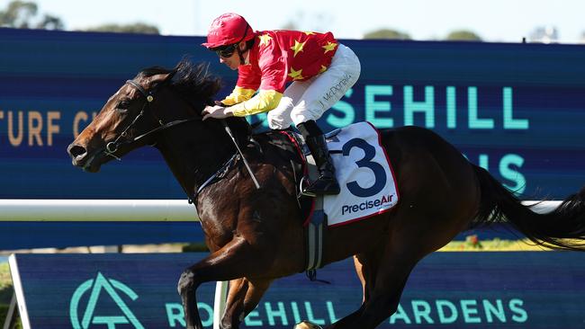 Mayfair and James McDonald defy their rivals to win the opening race at Rosehill on Saturday. Picture: Getty Images