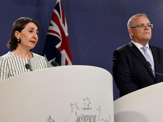 NSW Premier Gladys Berejiklian and Prime Minister Scott Morrison announce the energy deal on Friday, January 31, 2020. Picture: AAP’s Bianca De Marchi