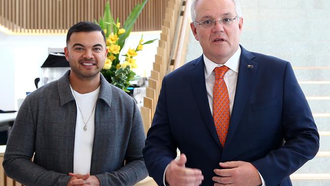 Guy Sebastian and Prime Minister Scott Morrison announced a $250 million support package for the arts and cultural sectors to assist in economic recovery from the pandemic in June 2020. Picture: Matt Blyth/Getty Images