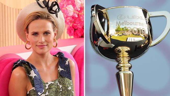 Francesca Cumani and the 2019 Melbourne Cup trophy.