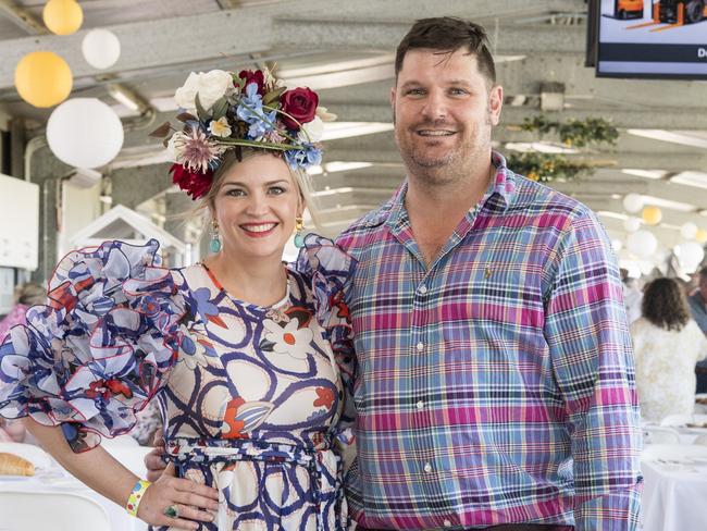 Eloise Handley and Ron Perquinn at Warwick Cup race day at Allman Park Racecourse, Saturday, October 14, 2023. Picture: Kevin Farmer