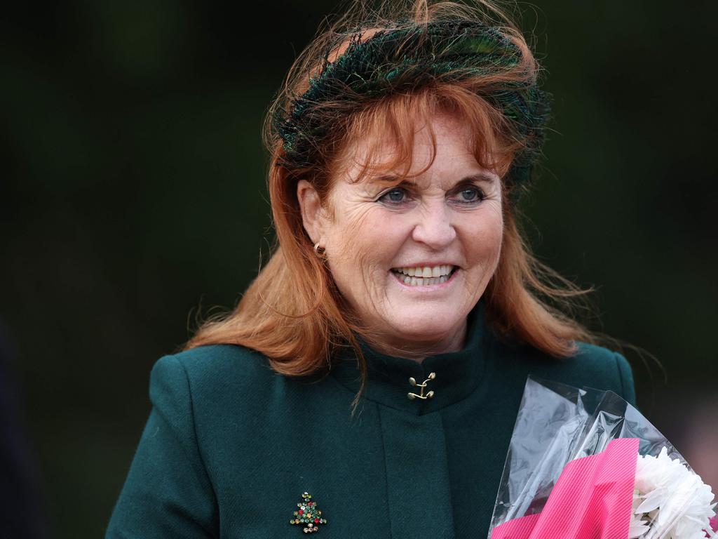 Sarah, Duchess of York smiles outside after attending the Royal Family's traditional Christmas Day service at St Mary Magdalene Church on the Sandringham Estate. Picture: AFP