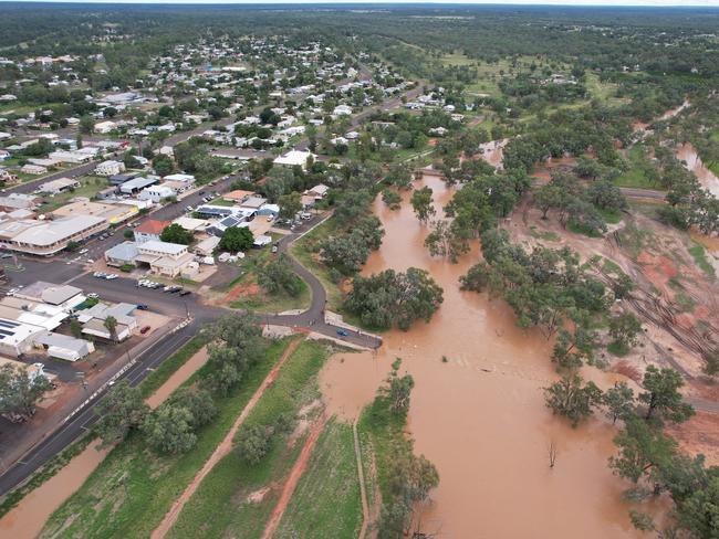 The floodwater levee in Charleville has protected the southwest Queensland township from flooding.