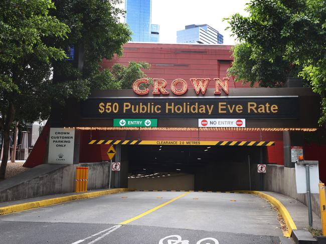 The Crown Resorts car park entry and exit goes under the red stairs. Picture: David Caird