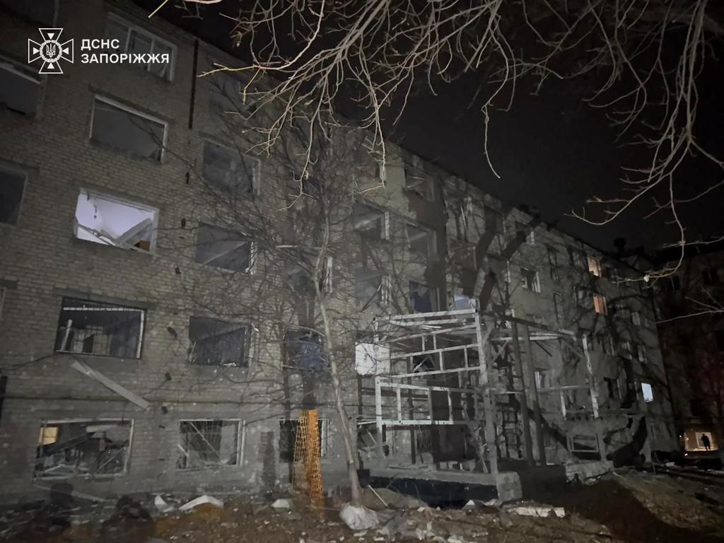 A damaged residential building at the site of a Russian night strike in Zaporizhzhia, amid the Russian invasion of Ukraine. US president-elect Donald Trump reportedly urging Russia's Vladimir Putin not to escalate the conflict. Picture: AFP