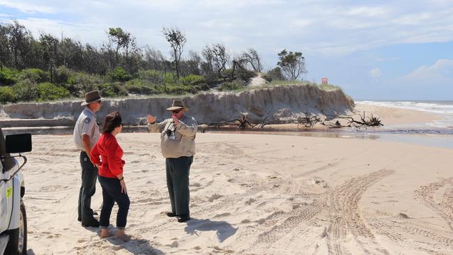 Environment Minister Leeanne Enoch visited Bribie Island earlier this year to speak with QPWS rangers about the loggerhead turtle population. Photo supplied.