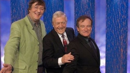 Parkinson (centre) with Stephen Fry and Robin Williams. Picture: BBC