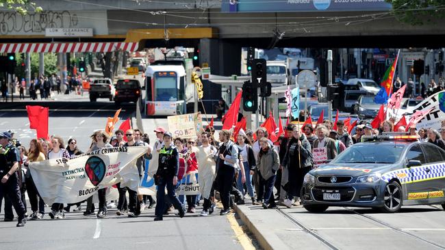 Traffic disruptions during the Monday morning march. Picture: Andrew Henshaw