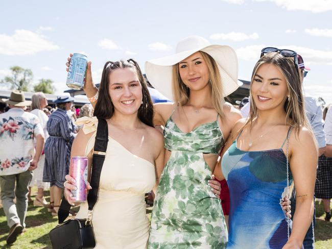 At the Clifton Races are (from left) Brooke Kindelan, Meriska van der Merwe and Mia Waddell, Saturday, October 28, 2023. Picture: Kevin Farmer