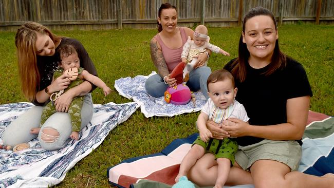 ‘Online village’ provides support for new mums during COVID-19. Kate Mikaele Ah-Kuoi with Roman, 4 months, Kayla Stephens with Mahina, 6 months, and Lauren Clayton with Kai, 6 months. Picture: Evan Morgan