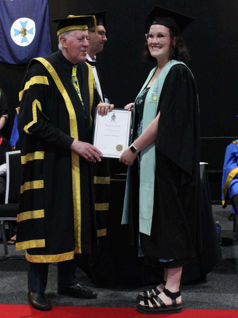 Mikayla Quinn graduated with a Bachelor of Nursing at the CQUniversity graduation ceremony in Bundaberg on December 14, 2023.