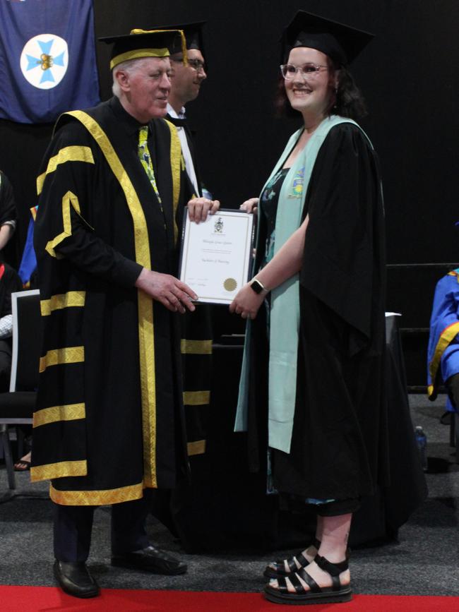 Mikayla Quinn graduated with a Bachelor of Nursing at the CQUniversity graduation ceremony in Bundaberg on December 14, 2023.