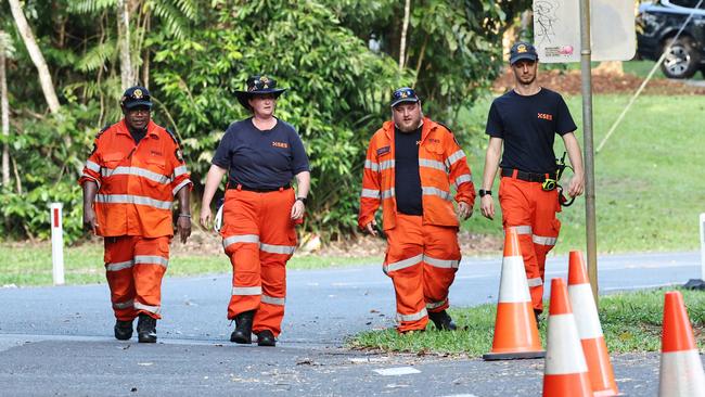 SES personnel participate in a large scale search and rescue mission from the Babinda Boulders carpark for a man who fell from Babinda Falls, about two hours upstream from The Boulders on Babinda Creek, and didn't resurface. The search resumed Monday morning after it was called off due to fading light in the rainforest. Picture: Brendan Radke