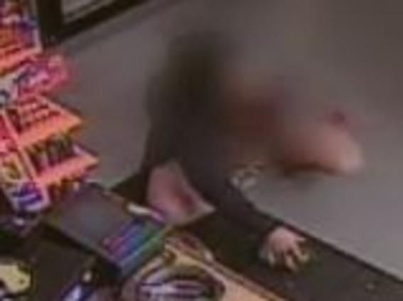 Screenshot of deli video, Eliott Rodger shooting.