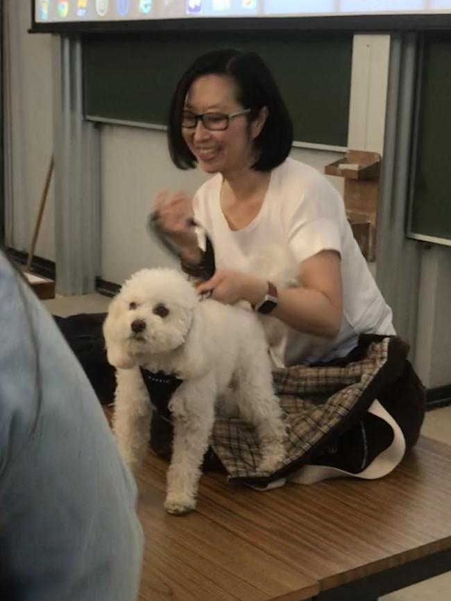 Professor Jane Park uses her dog to discuss diversity to students.