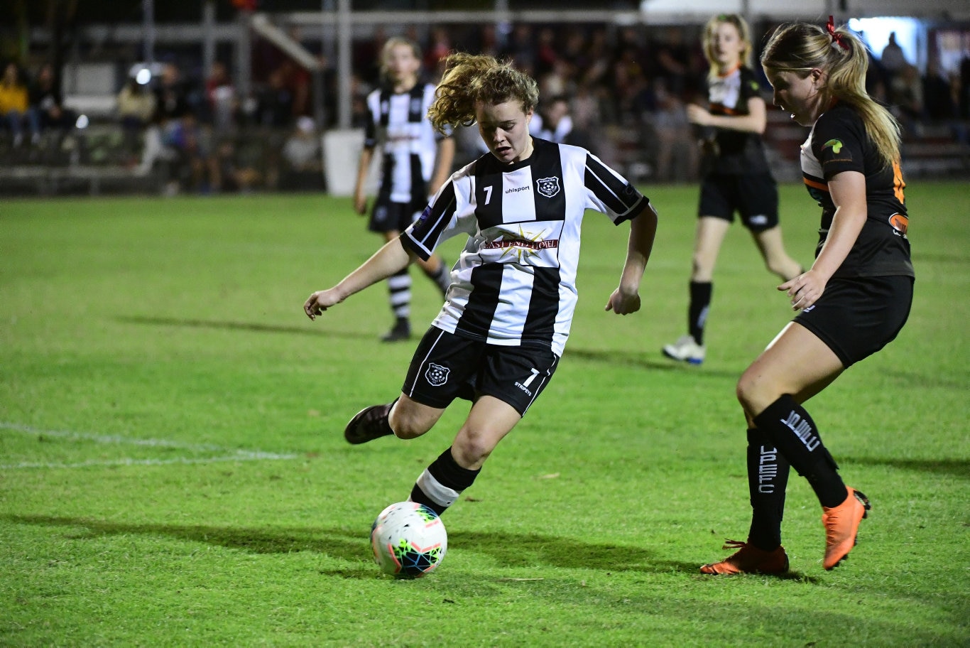 Bingera's Kaitlyn Horwood and UPE's Meg Mason at Martens Oval.