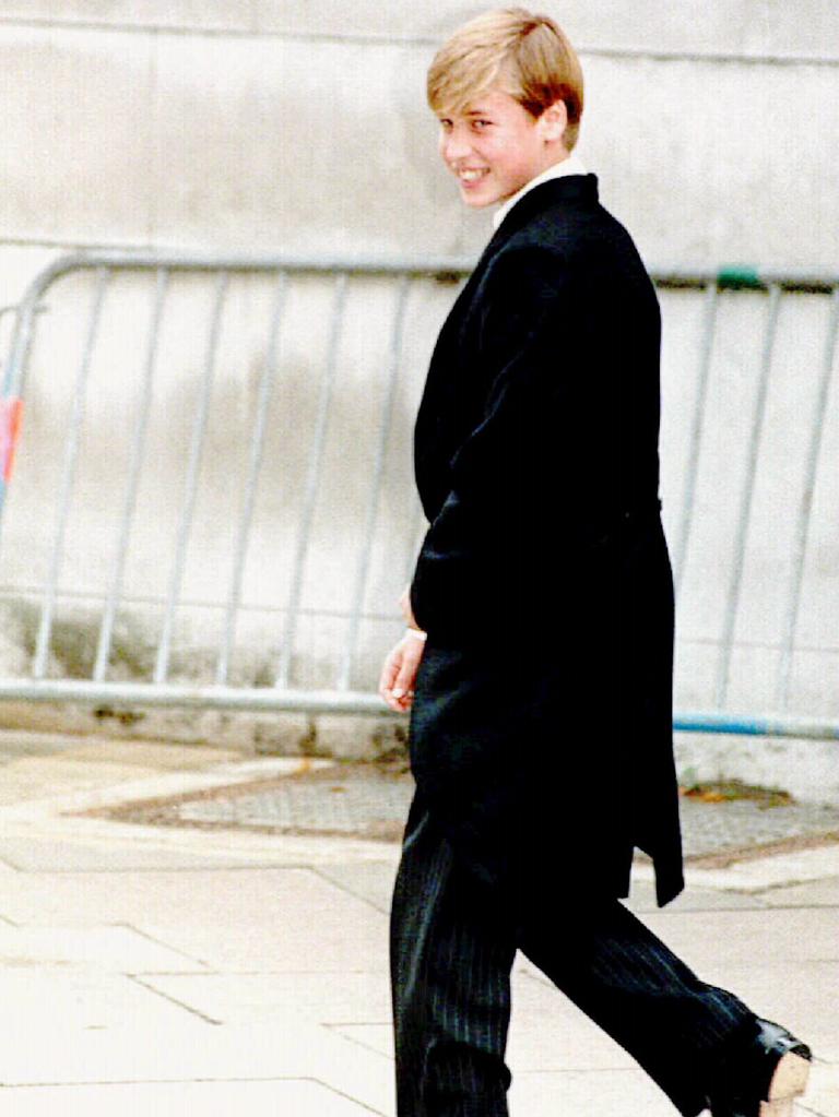 Prince William wearing a traditional Eton uniform on first day at the school in September 1995. Picture: AP