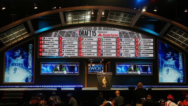 A display of the first 30 picks at the end of the First Round of the 2015 NBA Draft at the Barclays Center.