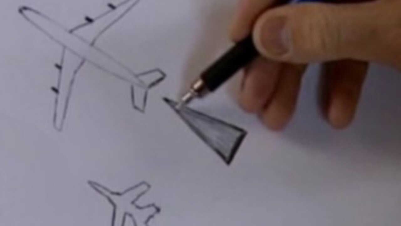 Sketches of a triangular shaped object spotted by oil rig worker Chris Gibson in 1989.