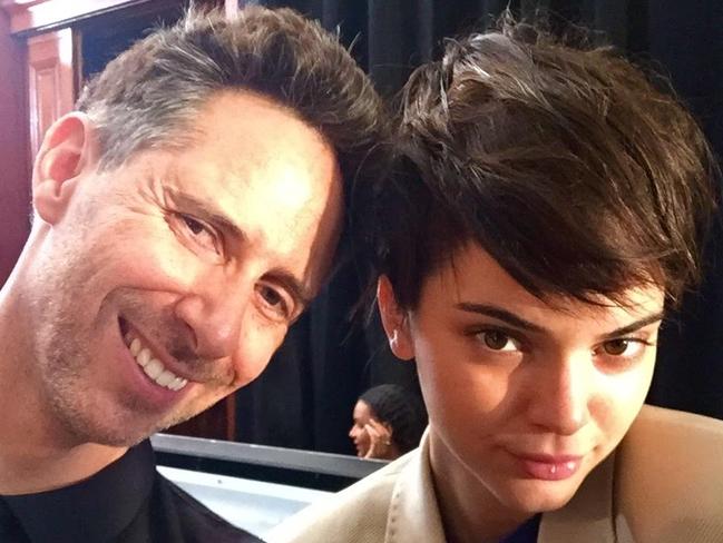 Sydney hair stylist Anthony Nader with Kendall Jenner backstage at the Tom Ford show.