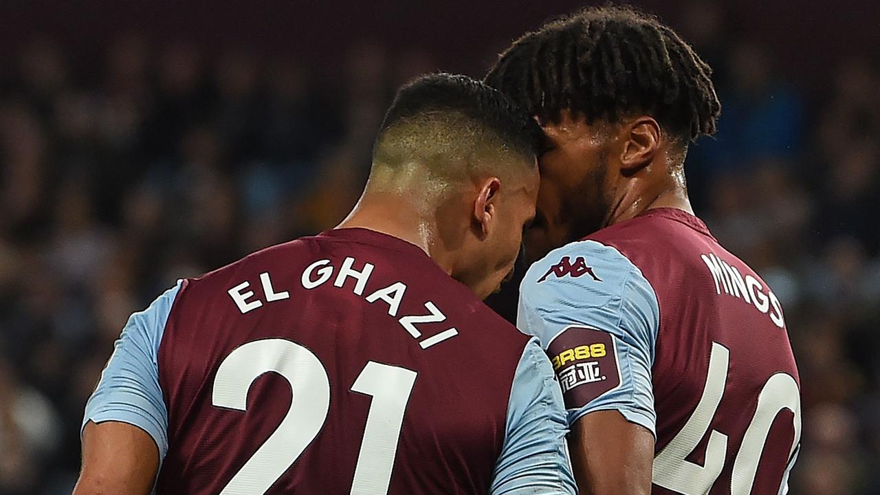 Anwar El Ghazi planted a sneaky headbutt on teammate Tyrone Mings during the first half.