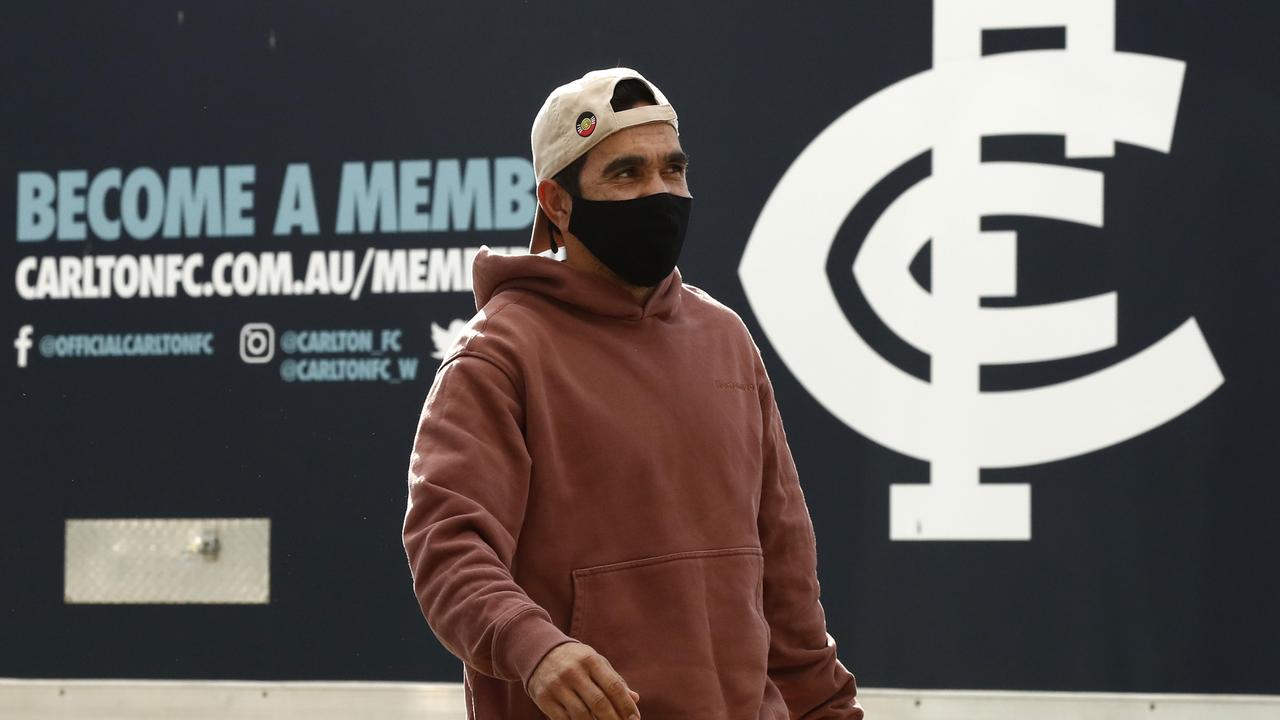 Eddie Betts arrives at Carlton training on Monday. Picture: Darrian Traynor/Getty Images