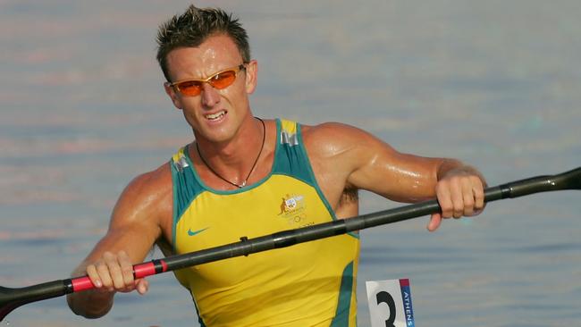 ATHENS - AUGUST 27:  Nathan Baggaley of Australia competes during the men's K-1 class 1,000 metre final on August 27, 2004 during the Athens 2004 Summer Olympic Games at the Schinias Olympic Rowing and Canoeing Centre in Athens, Greece. (Photo by Stuart Franklin/Getty Images)