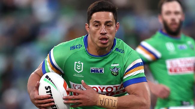 Joseph Tapine has a big job on his hands in the finals to lift the depleted Raiders through the middle of the park. Picture: Jeremy Ng/Getty Images.