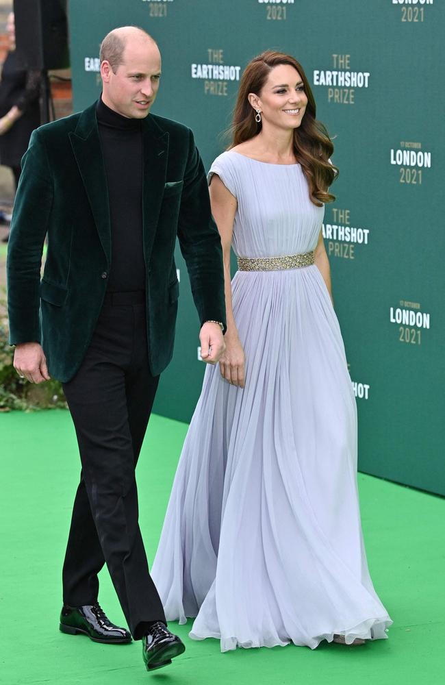 Prince William and Kate Middleton arrive on the ‘green’ carpet at the Earthshot Prize awards. Picture: Justin Tallis/AFP