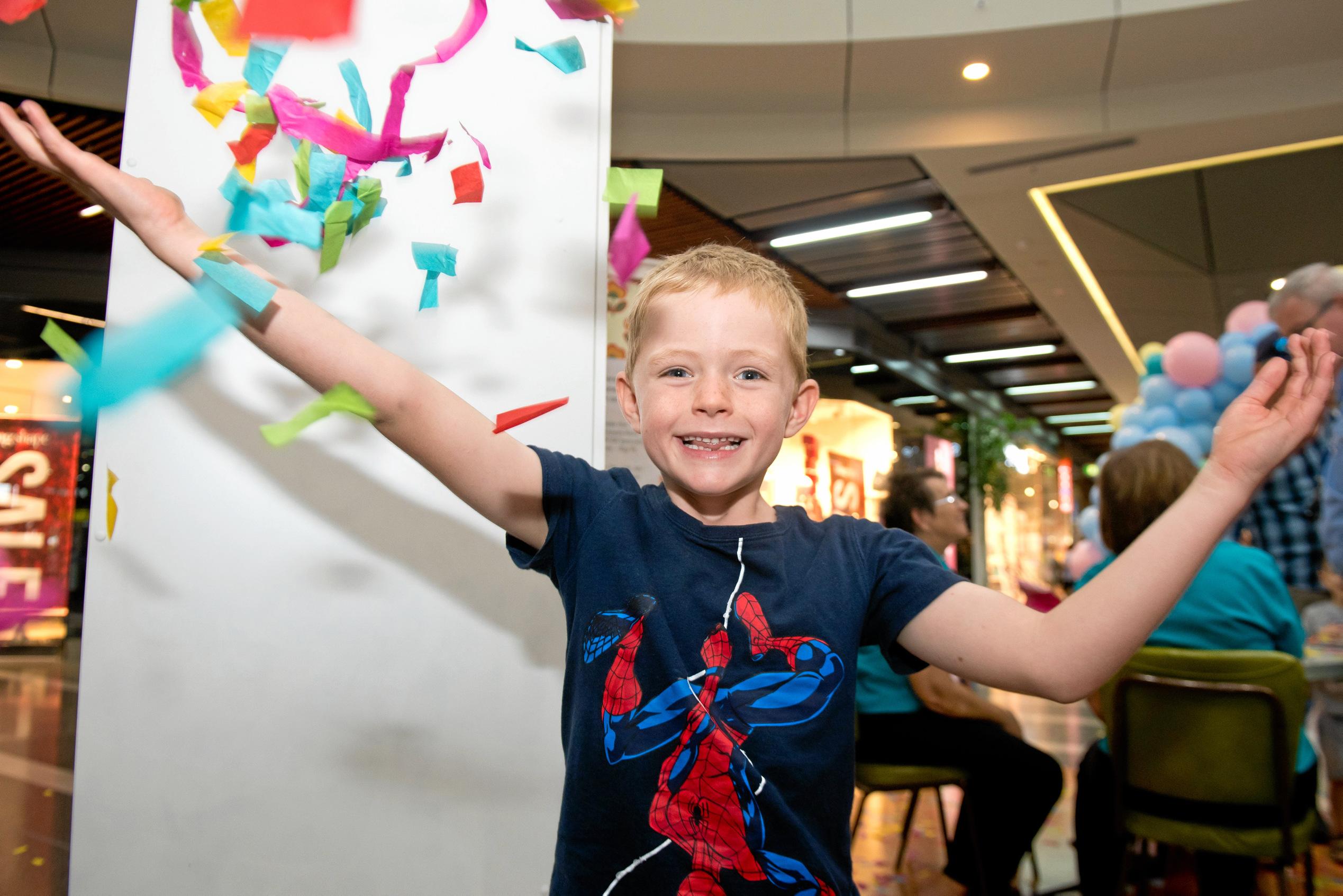 Caleb O'Neill, 6, celebrates at the Caneland Central 40th birthday event. Picture: Emma Murray