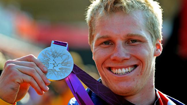 BMX star Sam Willougby celebrates winning silver at the London Olympics in 2012.