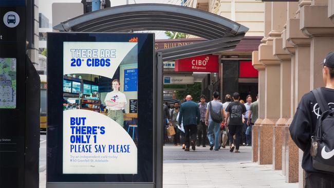 Norwood marketing agency Topbunk has unveiled a new marketing campaign for independently owned cafes, having a dig at CIBO’s sale to the owners of Gloria Jean’s. Picture: Topbunk