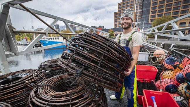 Cray fisher Riley Jemison prepares to head out onboard the William Norling at Hobart. Picture: Chris Kidd