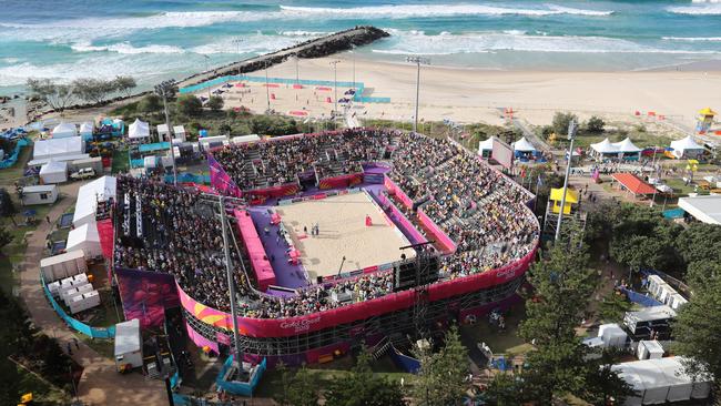 The beach volleyball at Coolangatta. Picture: Alex Coppel