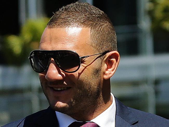 Robbie Farah of the Wests Tigers rugby league team arrives with his manager Sam Ayoub at the Wests Tigers grand final luncheon at Doltone House, Sydney. Pic Brett Costello