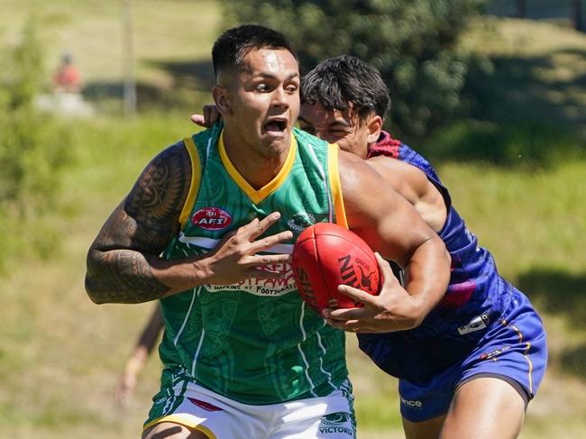 AFI World 9s at Box Hill Rugby Club at RHL Sparks Reserve. Cook Island v Samoa. Dion Teuira (Cook Island). Picture: Valeriu Campan