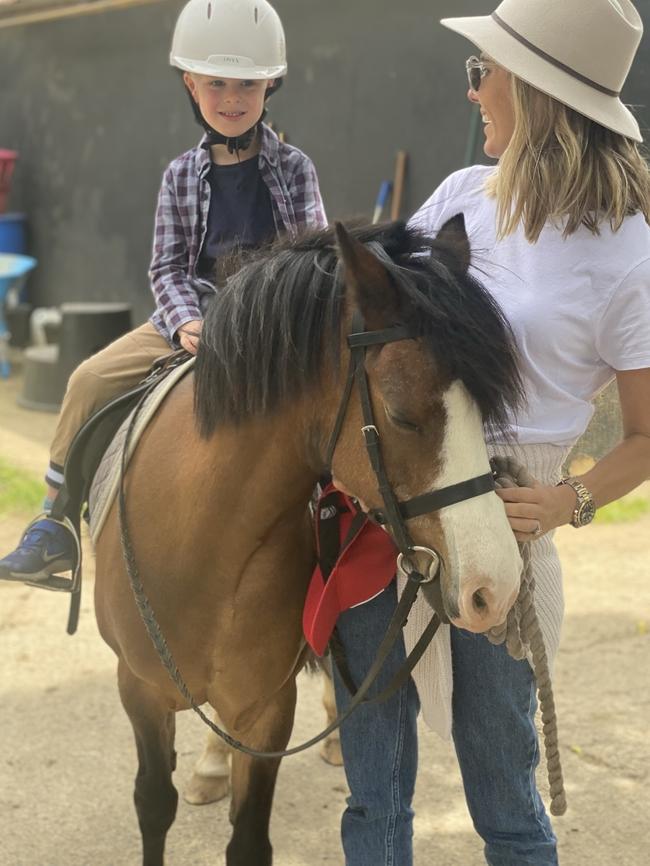 Lara Pitt takes her son horse riding in Burrawang.