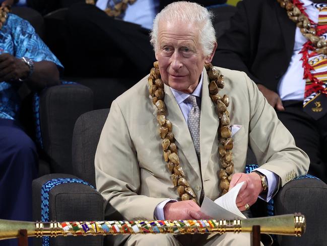 King Charles III attends the opening ceremony of CHOGM at the Tuanaimato Conference Centre in Apia, Samoa. Picture: Getty Images