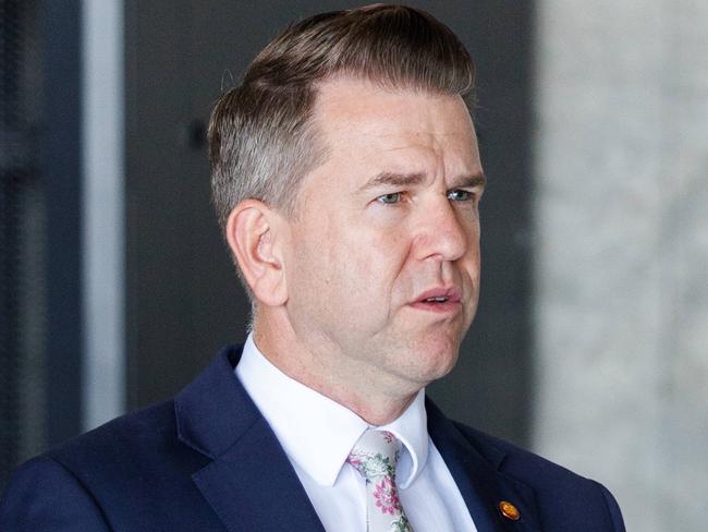 Police Minister Dan Purdie and Deputy Premier Jarrod Bleijie at Archerfield airport on Tuesday. Picture Lachie Millard