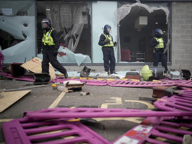 Police outside the Holiday Inn Express in Manvers, which is being used as an asylum hotel. Picture: Getty Images