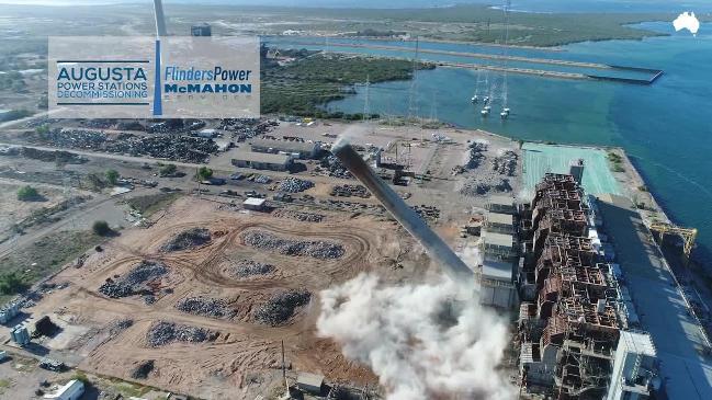 80-metre chimney demolished in Port Augsta